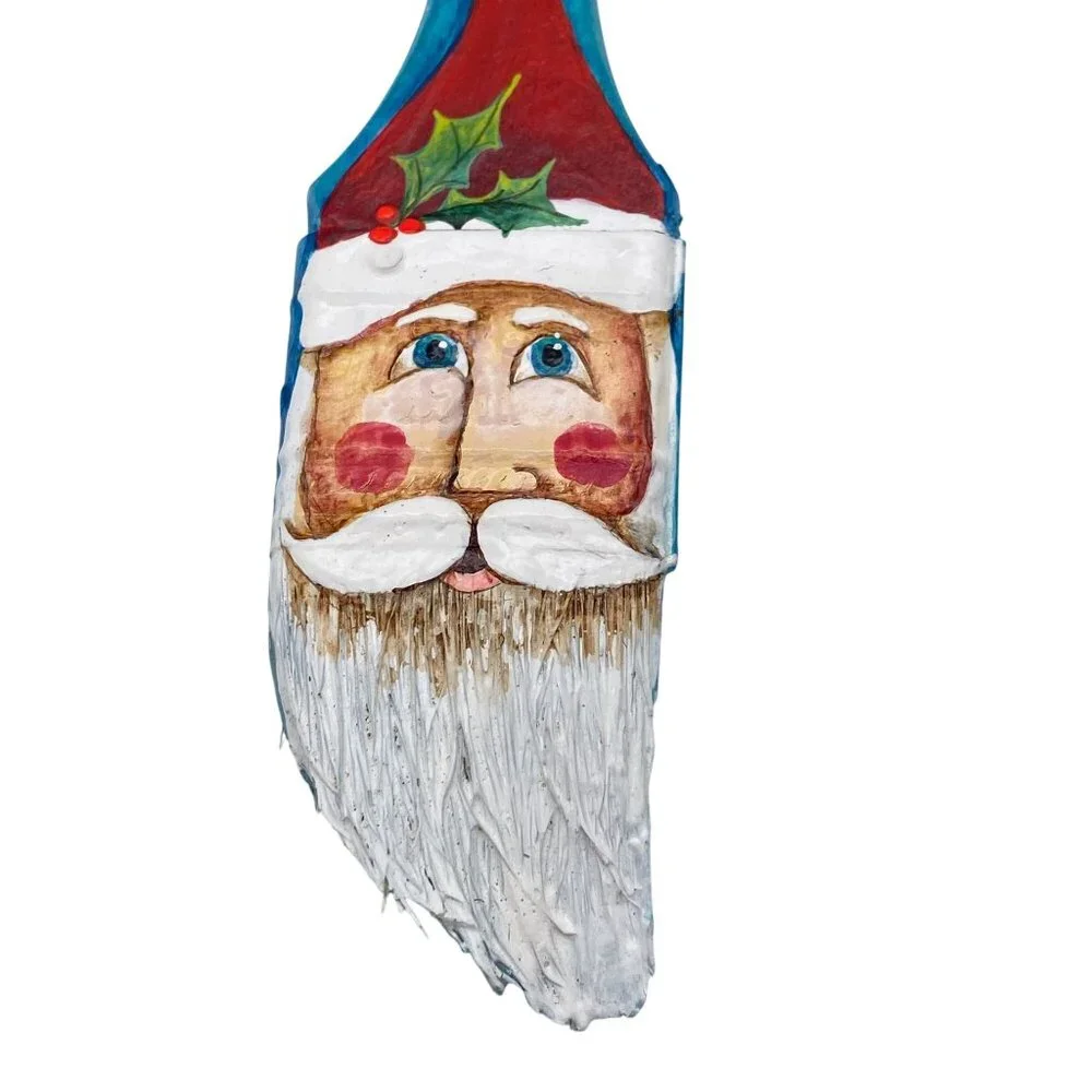 Hand‎ painted Santa Claus Christmas tree ornaments paint brush metal pocket